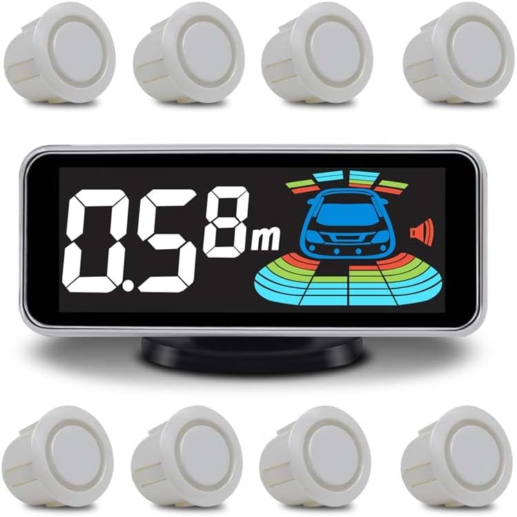 ELSNU Backup Parktronic System Car Auto Vehicle Reverse with 8 Parking Sensors kit Distance Detection LCD Distance Display Sound Warning … - Image 1